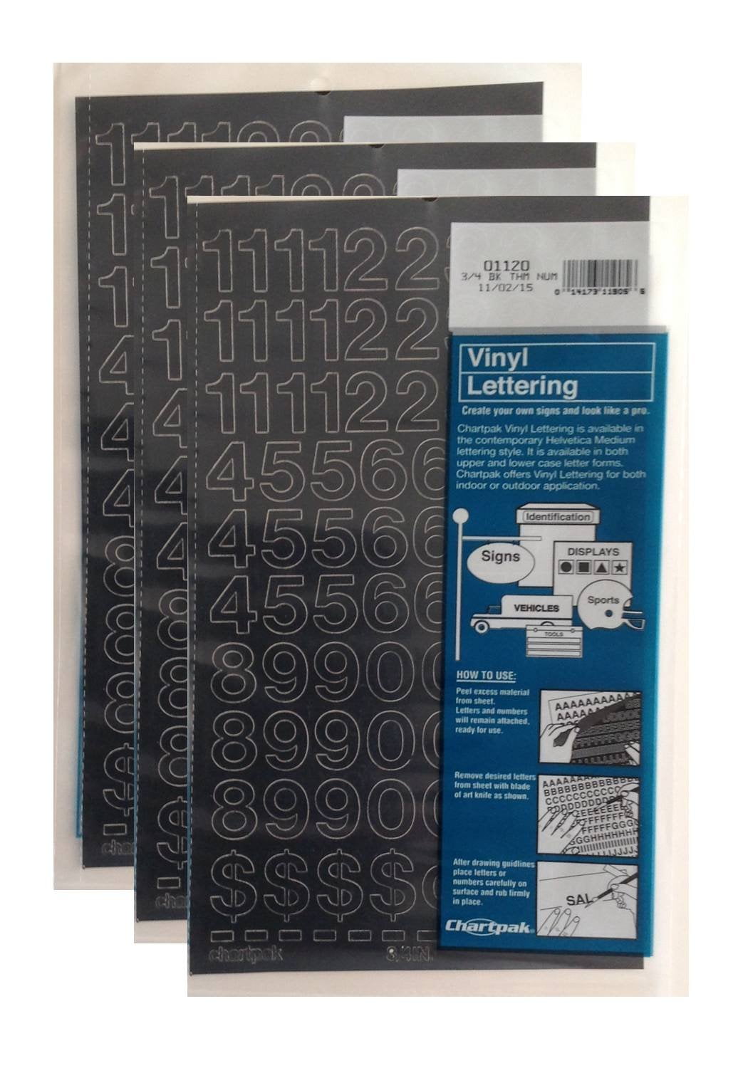 Chartpak 3/4-inch Black Stick-on Vinyl Numbers (01120), 3 PACKS