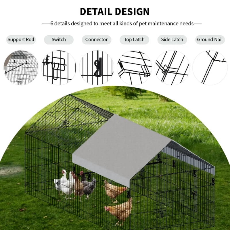 Chicken Coop, Chicken Run Pen for Yard with Cover Outdoor Metal Portable Chicken Tractor Cage Enclosure Crate Outside for Small Animals Duck Rabbit Hen 86"×40"