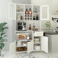 thumbnail image 2 of PAKASEPT Kitchen Pantry Storage Cabinet, Modern Freestanding Pantry Cabinet with Tempered Glass Doors, 5 Storage Cabinet & Grid Wine Racks & Microwave Space & Drawer for for Living Room, Kitchen, 2 of 7