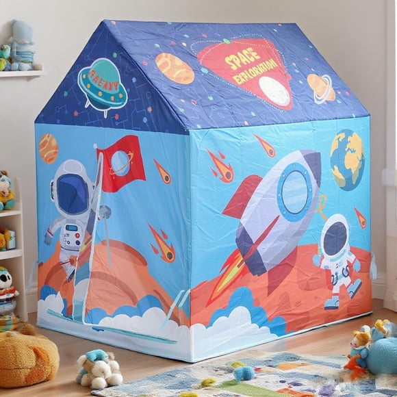 Bruce&Shark Kids Play Tent Playhouse Indoor Tent for Kids Boys Toddler, Large Castle Play House Bed Tents Spaceship Outer Space Rocket Blue