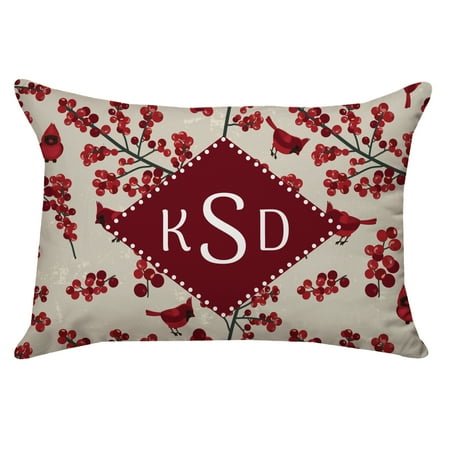 Personalized Cardinal Pattern Poplin Rectangular Throw Pillow in Red