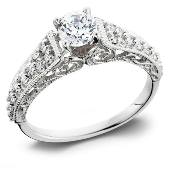 Pompeii 5/8 Ct Vintage Engagement Ring EX3 Lab Grown 14k White Gold (H-I,SI2-I1)