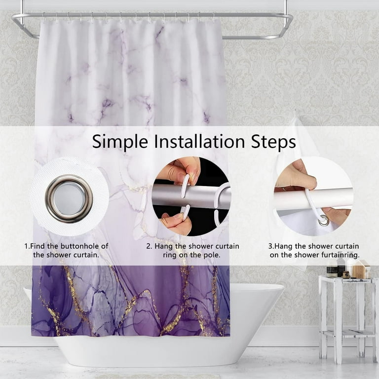 Joocar Abstract Marble Bathroom Shower Curtain Purple Gradient Watercolor Waterproof Polyester Shower Curtains Modern Luxury Artistic Aesthetic Shower
