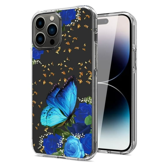 For APPLE IPHONE 14 PRO Phone Cases, Fashion Style Pressed dried flower Design Slim Hybrid Hard PC Slim Phone case Cover For iPhone 14 Pro In Blue