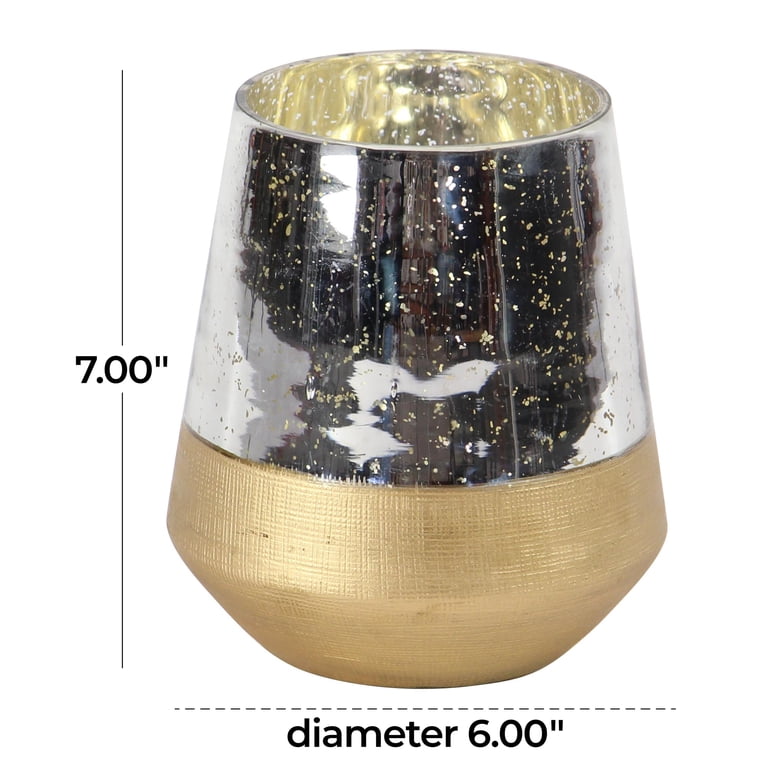 DecMode Gold Glass Candle Lantern with Mercury Finish photo 3