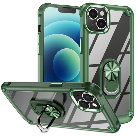 Decase for Apple iPhone 12 Pro Max New Phone Case with Rotatable Ring Stand,Heavy Duty 10FT Military Protection Clear Back Hard PC Soft TPU Bumper Phone Shell - Armygreen
