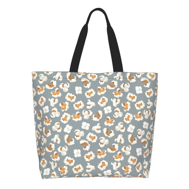 Easygdp White Popcorn Bolsas Tote para Mujer, Bolsos de Hombro para Viaje, Bolsos de Mano de Gran Capacidad para Compras y Trabajo