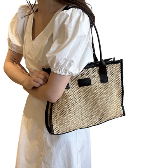 Straw Woven Tote Bag Girl Women Casual Handbag Shopping Shoulder Bag Large Capacity Travel Journey Bag Leisure Beach Bag