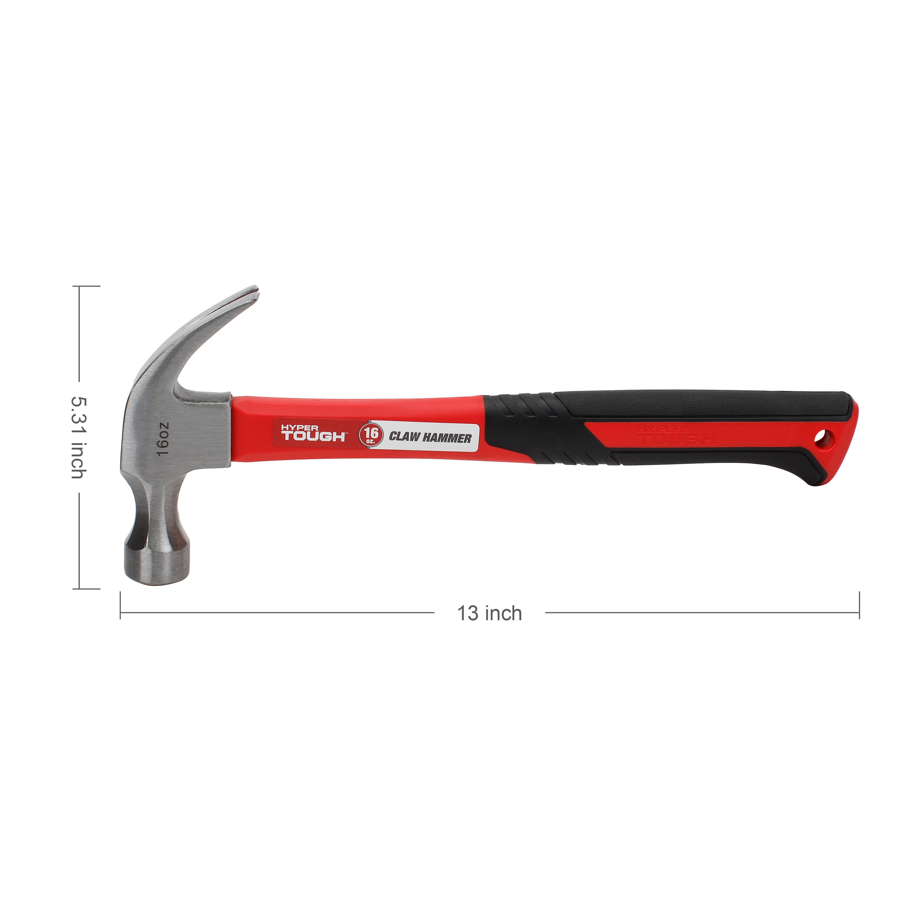 Hyper Tough 16-Ounce Claw Hammer with Fiberglass Handle