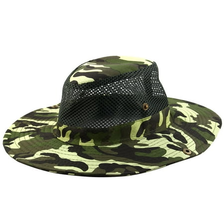 Men Summer Wide Brim Western Style Camouflage Mesh Cap Net Sunhat Cowboy Hat #2