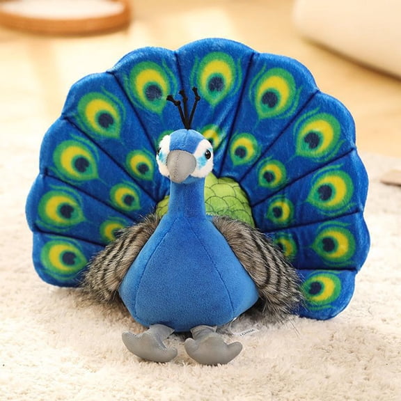 Blue Soft Peacock Plush Stuffed Animal Toy Realistic Cute Doll For Kids Blue Plushie Home Decorative Ornaments