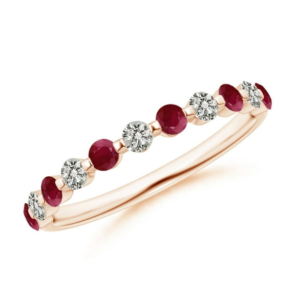 ANGARA Natural Floating Ruby and Diamond Semi Eternity Wedding Ring in 14K Rose Gold for Women (Size-2.2mm) | July Birthstone, Birthday, Anniversary, Jewelry Gift for Women | Natural Ruby Ring