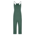 thumbnail image 3 of BiZtdJrK Lighten Sales of The Day, Women's Casual V Neck Spaghetti Straps Jumpsuit Summer Sleeveles Baggy Cotton Overalls Solid Color Wide Leg One Piece Pants with Pockets Green XL, 3 of 6