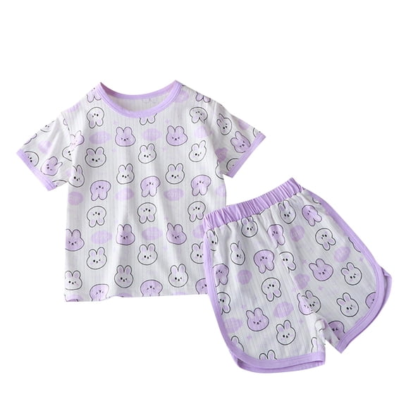Odeerbi 0-10 Años Niños Niñas Conjuntos de Verano Estampado Camiseta Manga Corta de Algodón Pantalones Cortos Conjunto de Dos Piezas