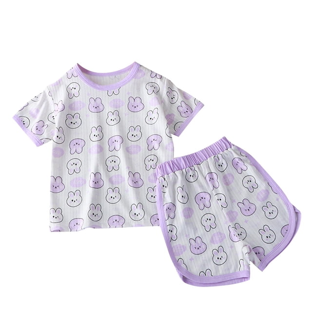 Odeerbi 0-10 Años Niños Niñas Conjuntos de Verano Estampado Camiseta Manga Corta de Algodón Pantalones Cortos Conjunto de Dos Piezas