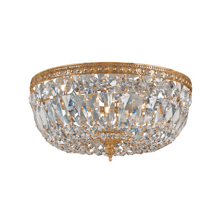 - Flush Mounts 3 Light With Olde Brass Clear Swarovski Strass Crystal 14 inch 180 Watts - World of Lighting