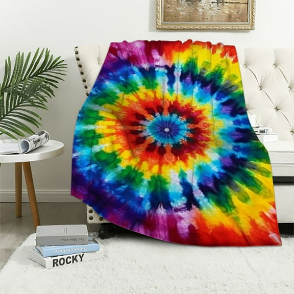 COMIO Rainbow Tie Dye Blankets and Throws Spiral Psychedelic Pattern Boho Rainbow Blanket Lightweight Blanket