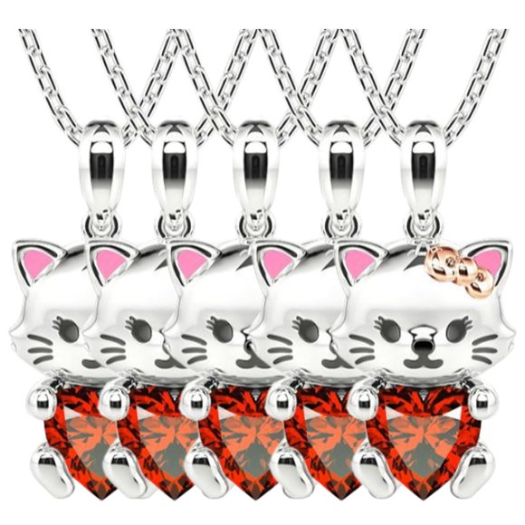 Collar de Animales CatNeck02 5 Pzas Collar Gatita/Corazón Plata/Rojo Metal. High Monaco MXTNE-005