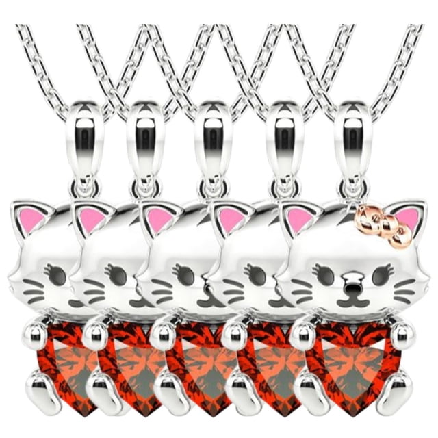 Collar de Animales CatNeck02 5 Pzas Collar Gatita/Corazón Plata/Rojo Metal. High Monaco MXTNE-005
