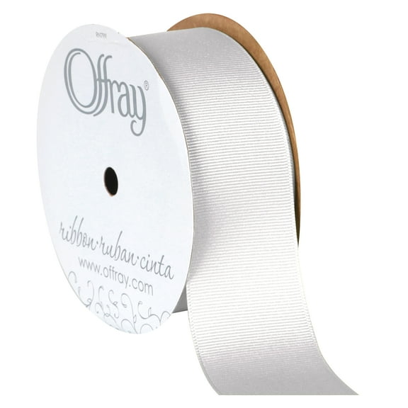 Offray Ribbon, White 1 1/2 inch Grosgrain Polyester Ribbon, 12 feet