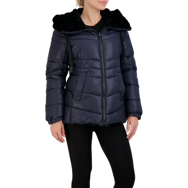 Steve Madden Women's Reversible Faux Fur Puffer Jacket - Walmart.com