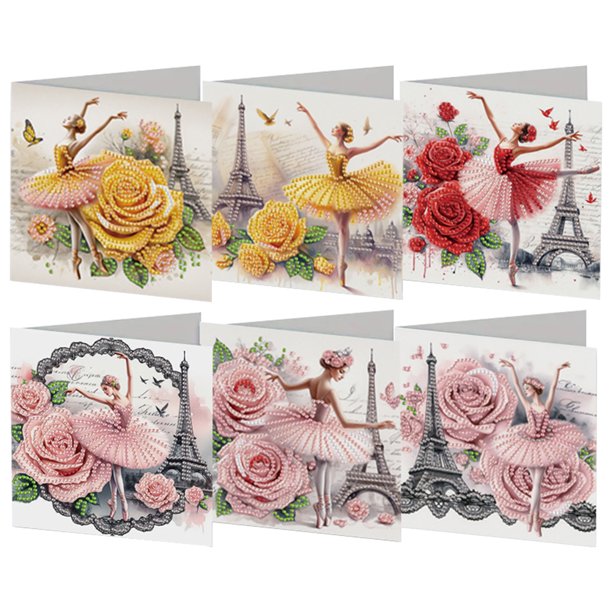Kit Tarjetas Artesanales Bordado Diamantes Imitación Hugtrwg Tarjeta Pintura 5D DIY 6 Uds Ballet
