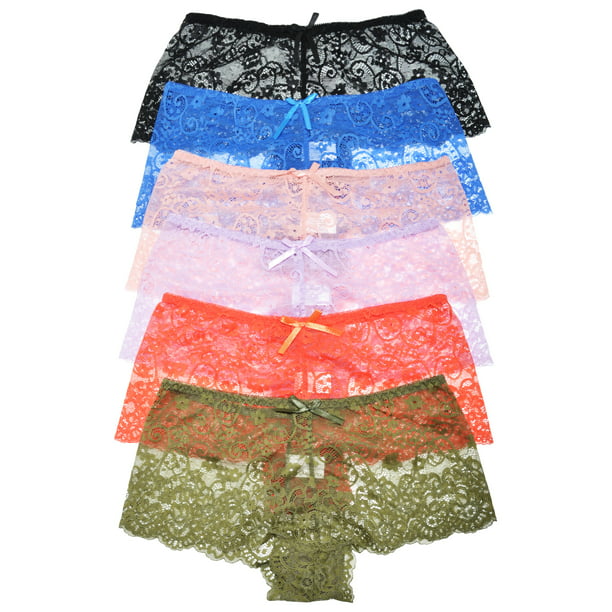 Angelina Women's Lace Cheeky Boxer Panties (6-12 Pack) - Walmart.com