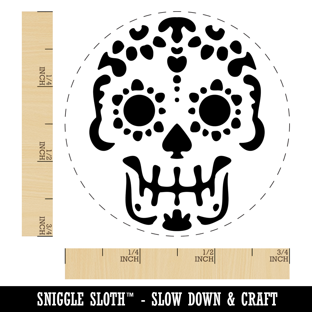 Mexican Day of the Dead Sugar Skull Skeleton Self-Inking Rubber Stamp Ink Stamper - Brown Ink - Small 3/4 Inch