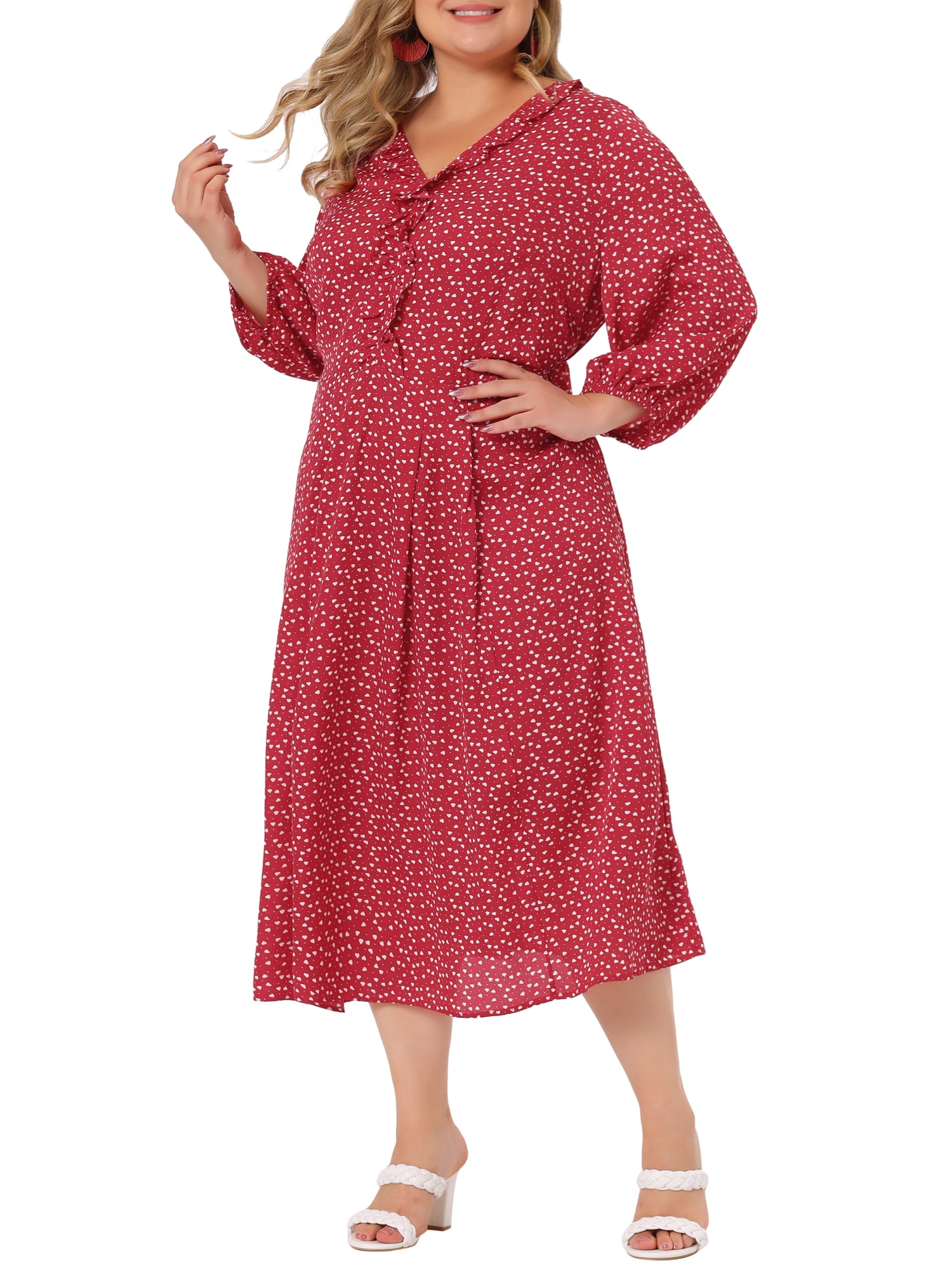 DARING DIVA Plus Size Elbow Sleeve Sweetheart Midi Ruffle Dress 4X Red