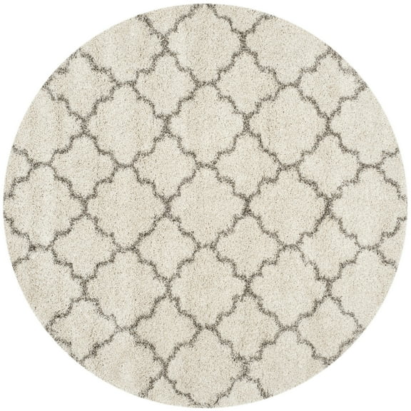 SAFAVIEH Hudson Jaye Plush Geometric Shag Area Rug, Ivory/Grey, 3' x 3' Round