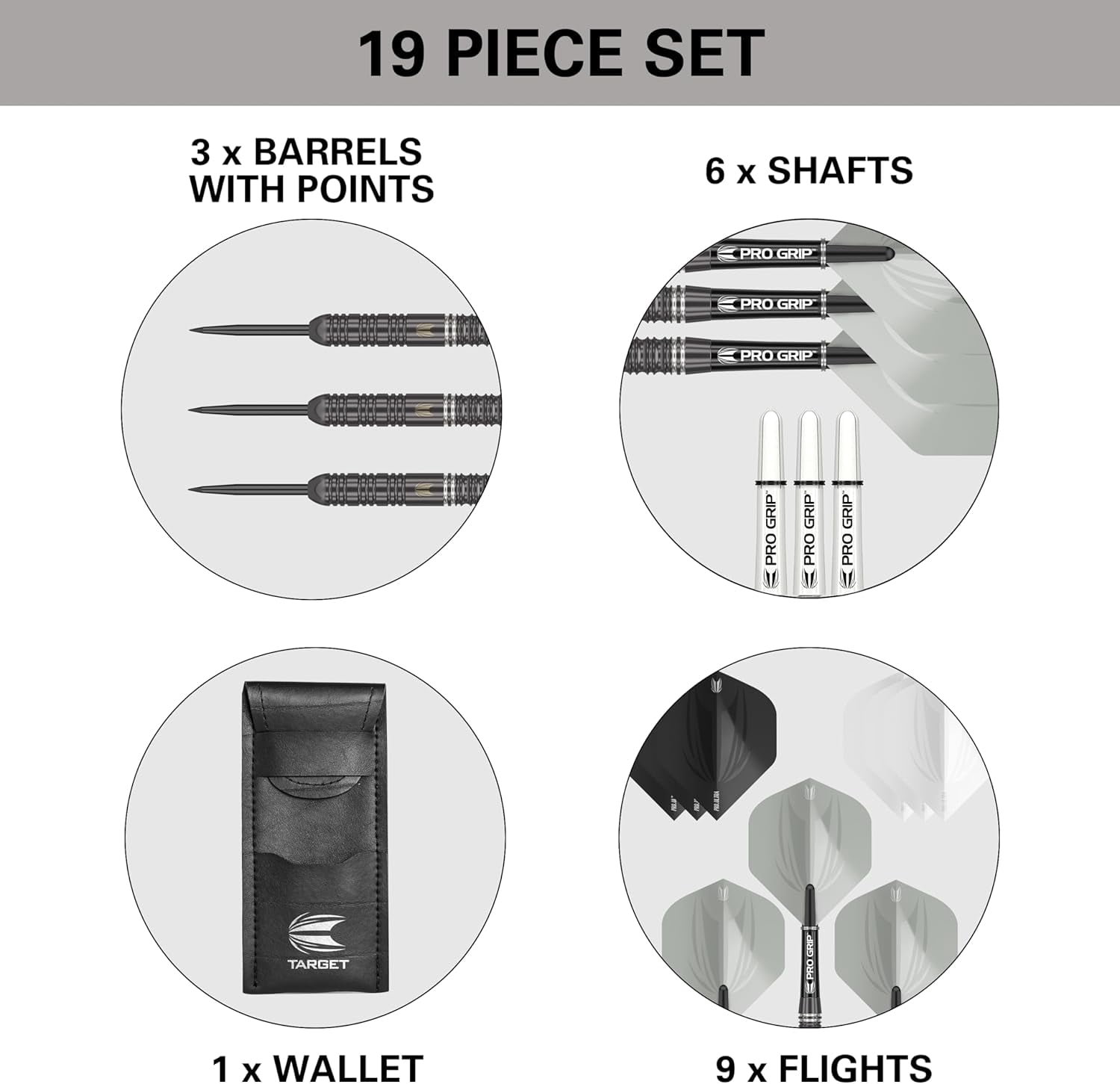 Target Darts Ares 23G Tungsten Steel Tip Darts Set - 6 Pro Grip Shafts - 9 Pro Ultra Flights – Dart Wallet - Dart Counter App Coupon Bundle
