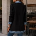 thumbnail image 5 of Women’s Denim Patchwork Cardigan Jacket Long Sleeve Button Down Lapel Casual Outerwear with Pockets, 5 of 5