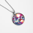 thumbnail image 4 of Robot Unicorn Attack Glass Design Circular Pendant Necklace - Elegant Statement Piece for Women, 4 of 5