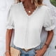 thumbnail image 2 of Camisetas de manga corta con cuello en V para mujer con ribete de encaje, color puro, camisetas de moda transpirables y suaves para el día a día, 2 of 6