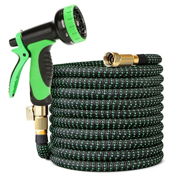ikaufen Garden Hose,25 FT Flexible Water Hose,Copper Bullet Garden Hose,10-Pattern Spray Nozzle,4X Stronger Fabric, Kink-Free, Leak-Proof,Multi-Purpose Hose