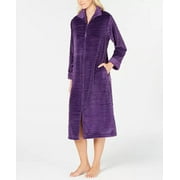 MISS ELAINE Textured Fleece Long Zip Robe Small Plum