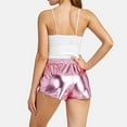 thumbnail image 4 of Women's Elastic Waist Metallic Shorts Shiny Pants Summer Sparkly Yoga Hot Shorts Night Club Wear with Pockets Drawstring, 4 of 5