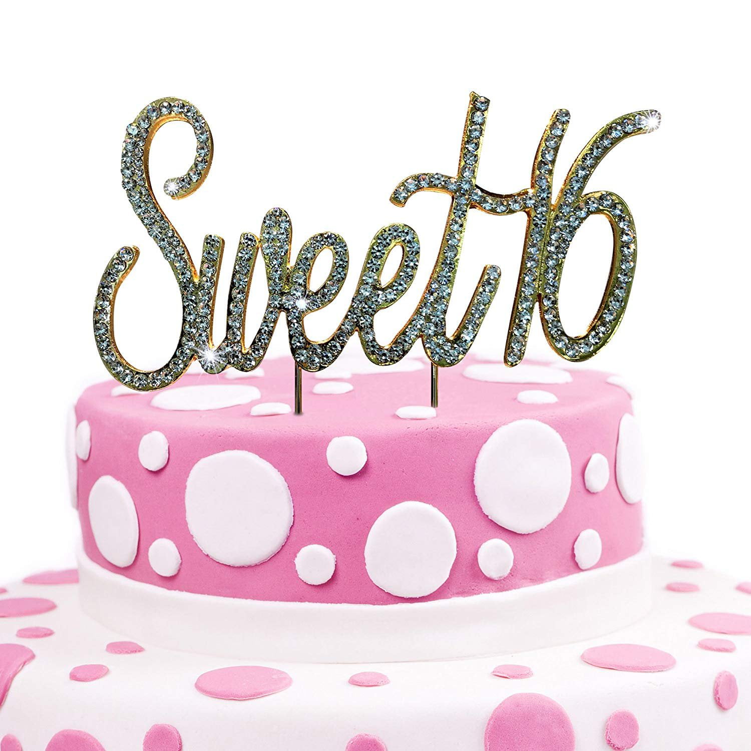 Sweet Sixteen 16 Silver Rhinestone Crystal Birthday Party Cake Topper Number 16 