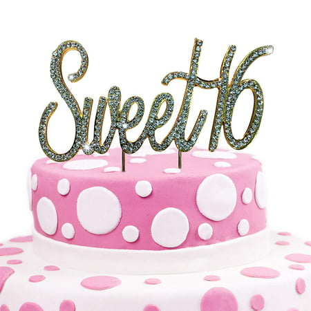 JennyGems Sweet 16 Cake Topper - Crystal Rhinestones - 16th Birthday Party (Best Sweet 16 Birthday Cakes)