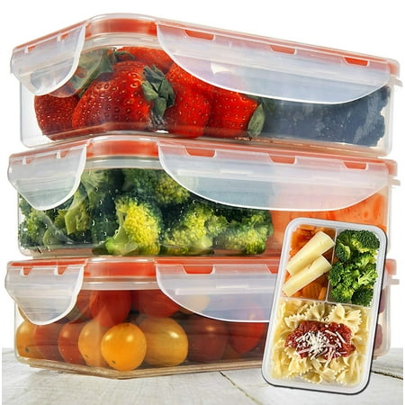 Bento Lunch Box 3pcs set 24oz - Meal Prep Containers Microwavable - BPA Free Leak Proof - Portion Control Containers - Food Containers Meal Prep 3 Compartments Dishwasher Friendly - Snap Locking (Best Bento Box For Adults 2019)