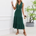 thumbnail image 5 of ShomPort Women's Dress Summer Sleeveless V Neck Button Beach Sundress Ruffle Stretchy Flowy Midi Dresses, 5 of 7