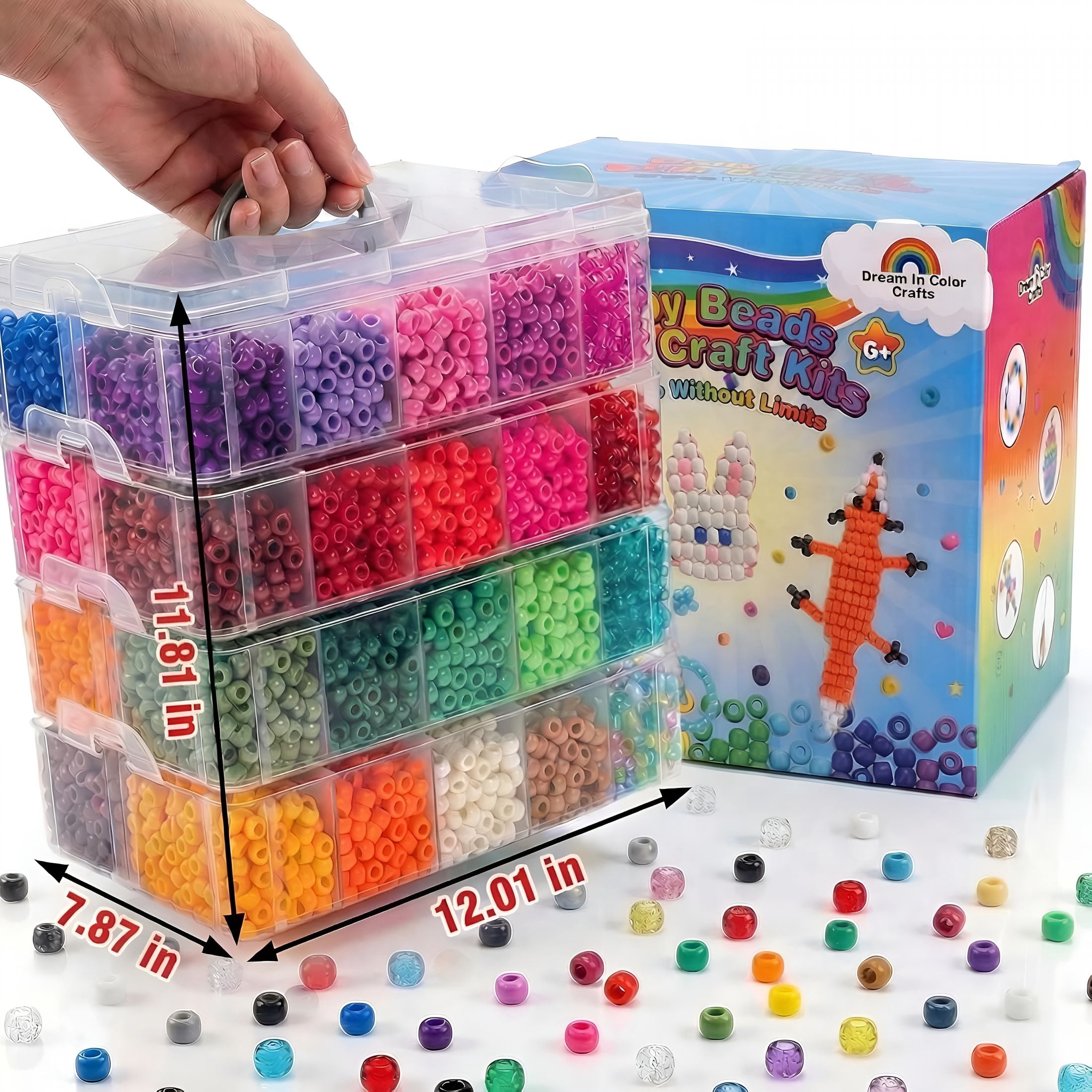 DESIGNICE 12000Pcs Pony Beads Kit,40 Colors Rainbow Beads for Bracelets Friendship with Neon Glow Beads Bulk for Hair Braiding Diy Jewelry Making Craft Kits