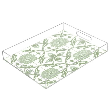 

Acrylic Tray 15.7*11.8*1.9 Inch Transparent Tray Food Tray Tea Cup Tray Serving Trays Cosmetics Storage Kitchen Table Bathroom Sundry Storage Green Pattern