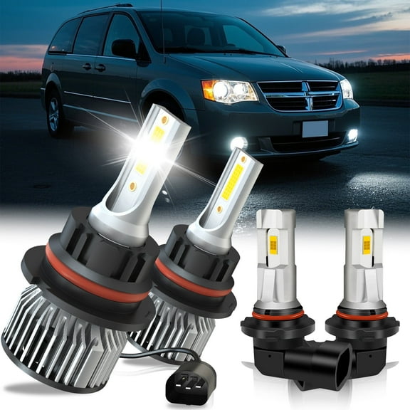 Combo 9007 LED Headlight 9006 Fog Light Bulb Kit for 2001-2007 Dodge Grand Caravan 2002 2003 2004 2005 2006 White