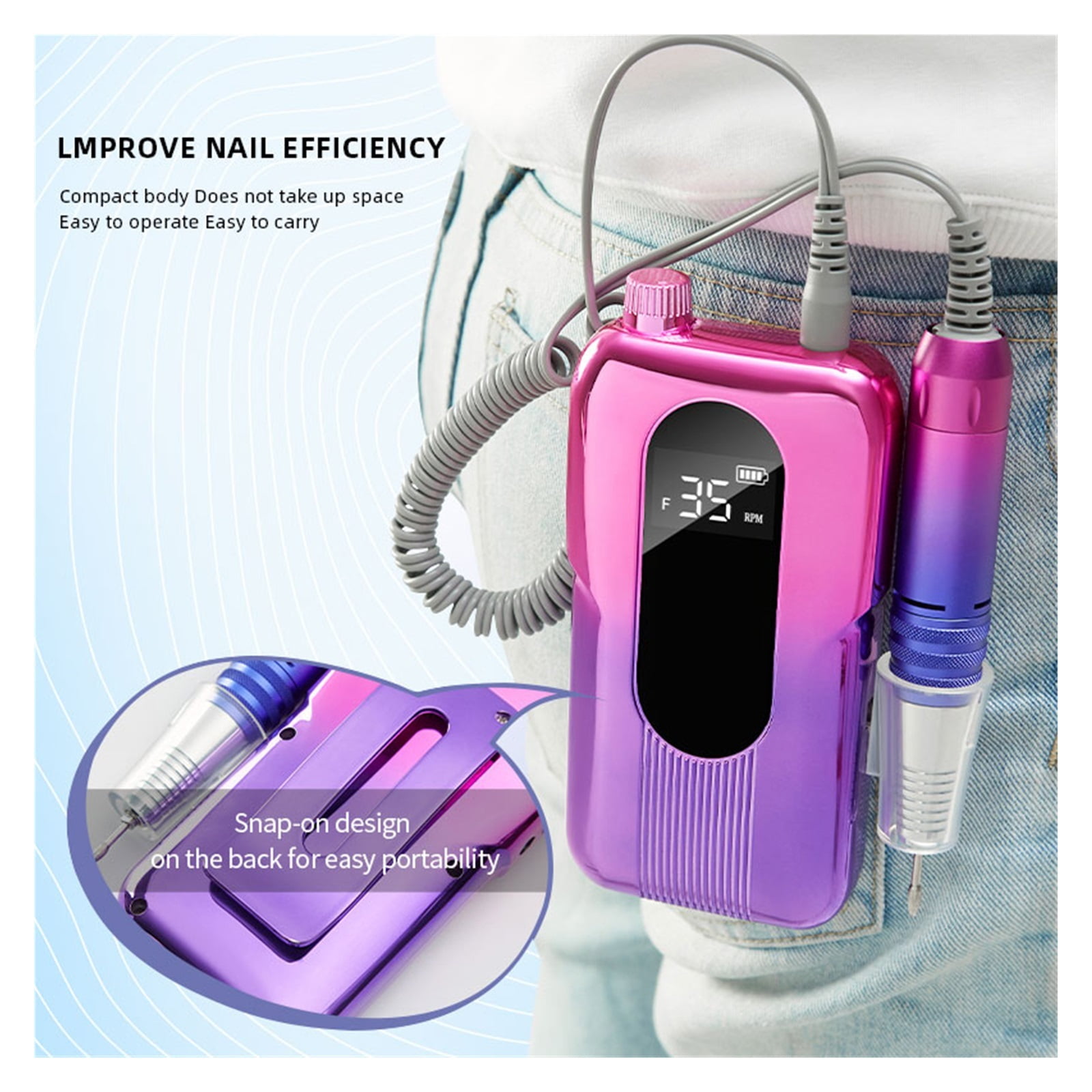 35000RPM Professional Nail Drill Manicure Machine, Electric File Nail Sander With LED Display For Gel Removing Nail Polish Pen ,Low Noise