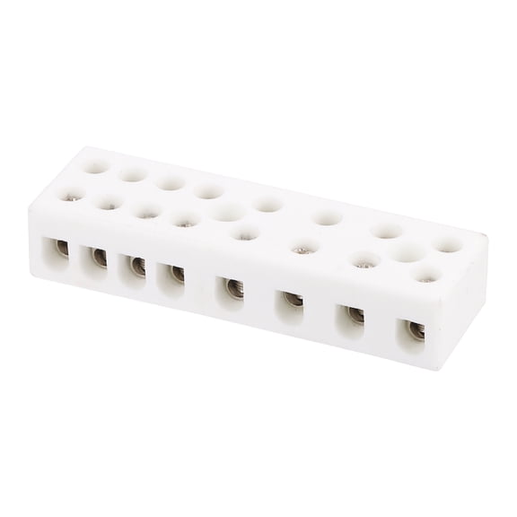 Uxcell 8 Way Ceramics Terminal Blocks, 15A 110V-600V High Temp Porcelain Ceramic Electrical Connectors with Brass Conductors 68.5x21.5x13 mm for Electric Wire Cable