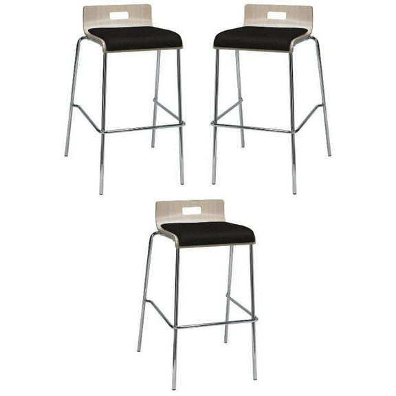 Home Square 30" Fabric Seat Bar Stool in Natural and Tuxedo - Set of 3