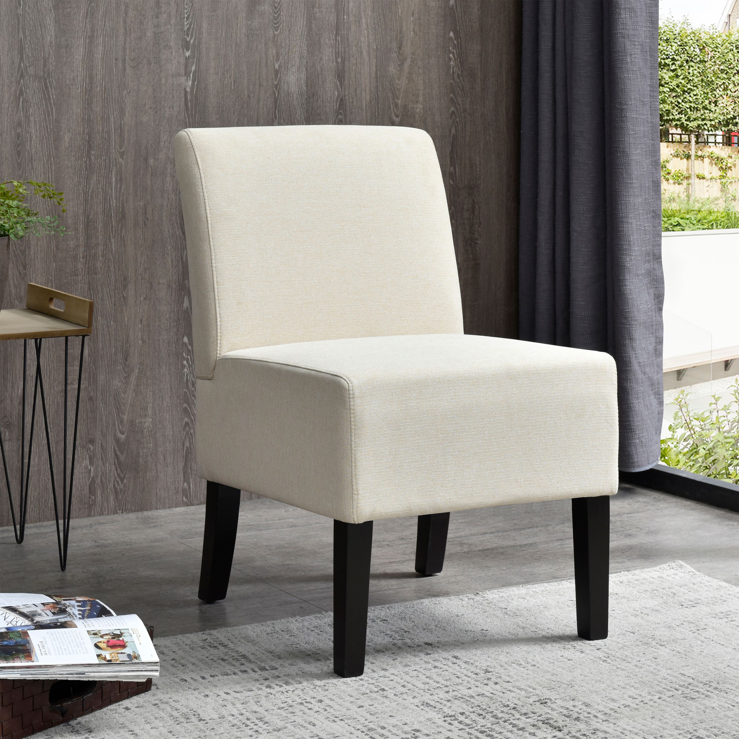 AC Pacific High Back Samantha Armless Slipper Accent Chair, Beige