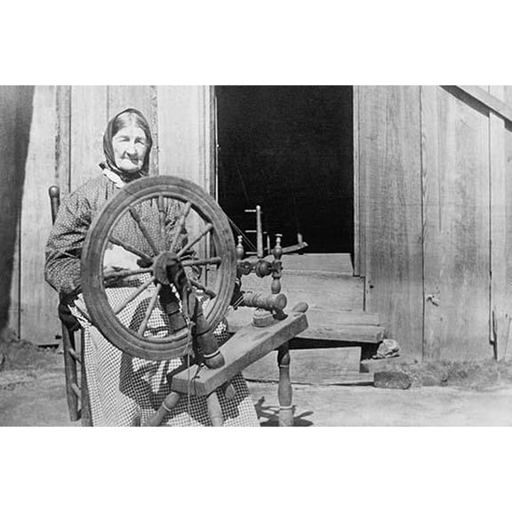 Mountain Women at a Spinning Wheel-Fine art canvas print (20" x 30")