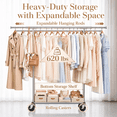 thumbnail image 4 of 620 lbs Heavy Duty Clothes Rack with Wheels and Adjustable Double Rods Stainless-Steel Garment Rack with Mesh Shelf and Adjustable Height Clothes Drying Rack, 66"L×62"H×17"W, 4 of 8